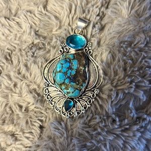 3 for $25 ❤️ Vintage turquoise, handmade pendant with topaz gemstone